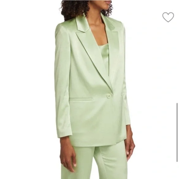 NWOT$495 Alice + Olivia Denny Satin Single Breasted Blazer Jacket Green Size 8 - Picture 6 of 6